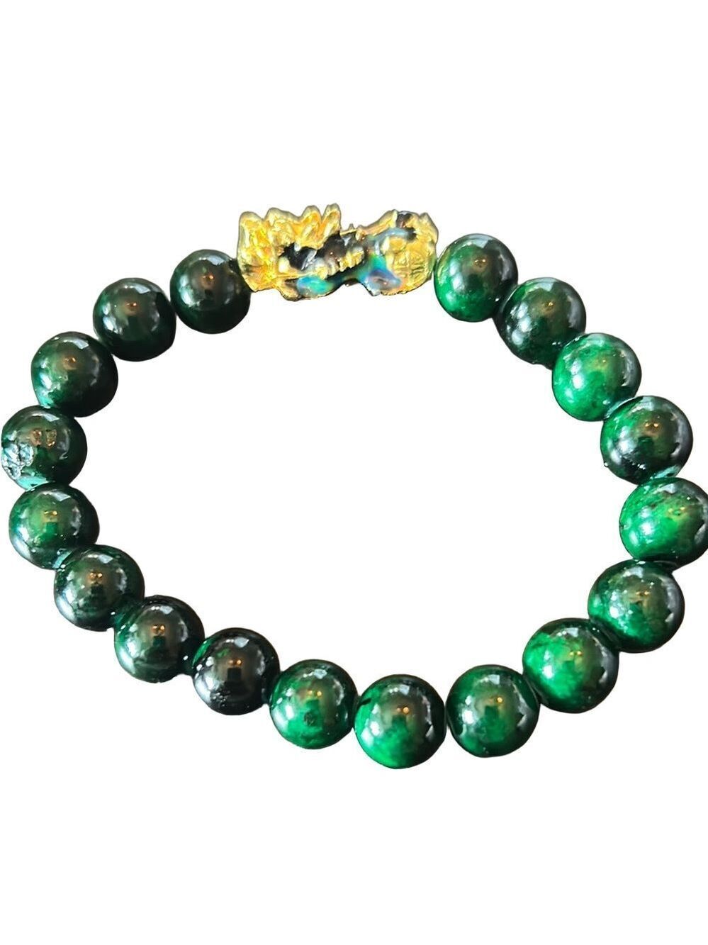 Feng shui, dragon Green Jade and Gold Beaded Bracelet